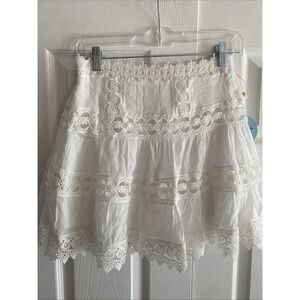 Elan White Asymmetrical Lace Skirt
